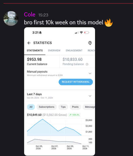 Cole - first $10k week on this model