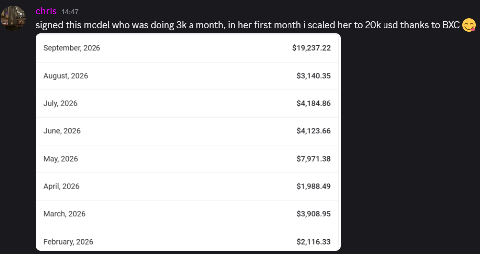 chris - scaled a model from $3k a month to $20k in her first month